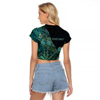Personalised New Zealand Dart Raglan Cropped T Shirt Maori Fern With Paua Shell DT05 - Polynesian Pride