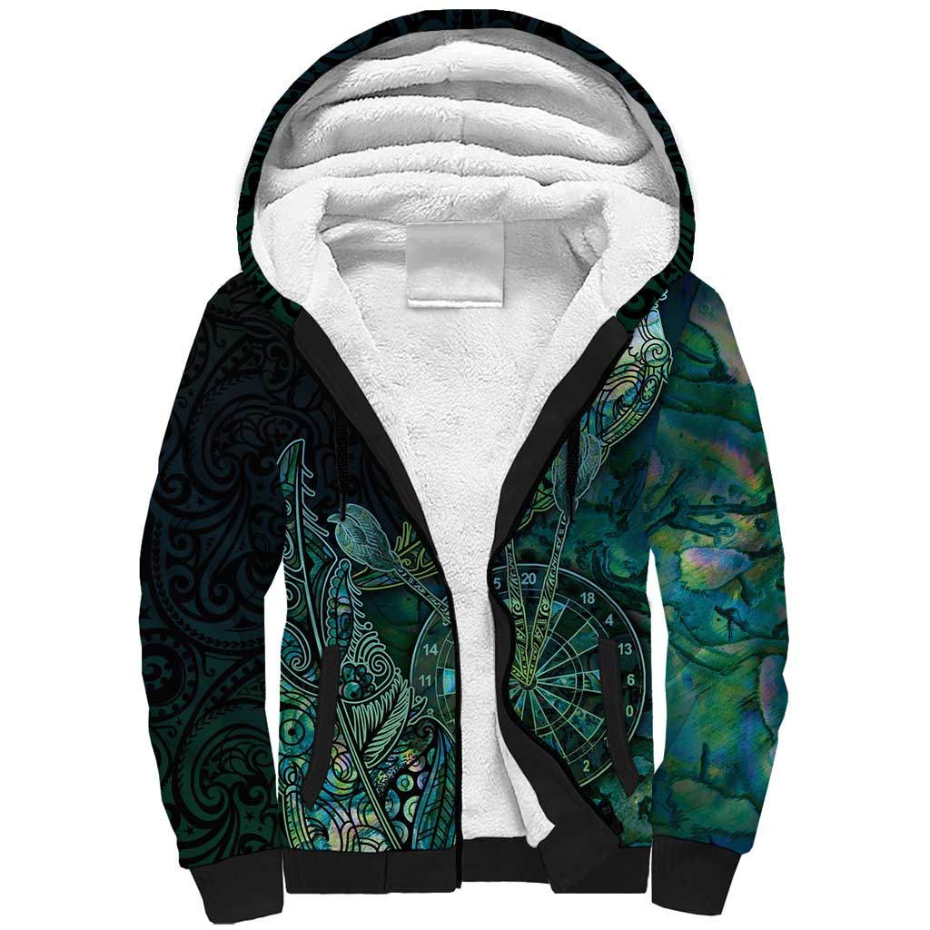 Personalised New Zealand Dart Sherpa Hoodie Maori Fern With Paua Shell DT05 Unisex Green - Polynesian Pride