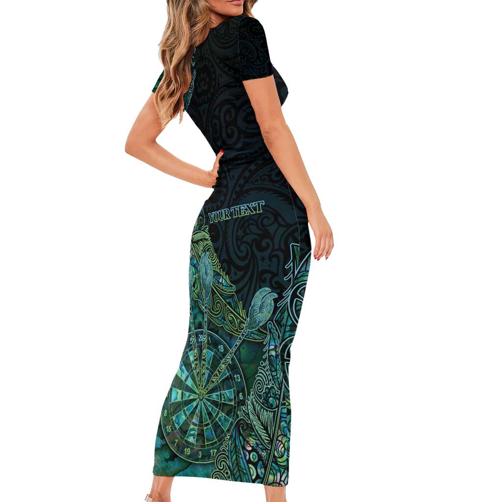 Personalised New Zealand Dart Short Sleeve Bodycon Dress Maori Fern With Paua Shell DT05 - Polynesian Pride