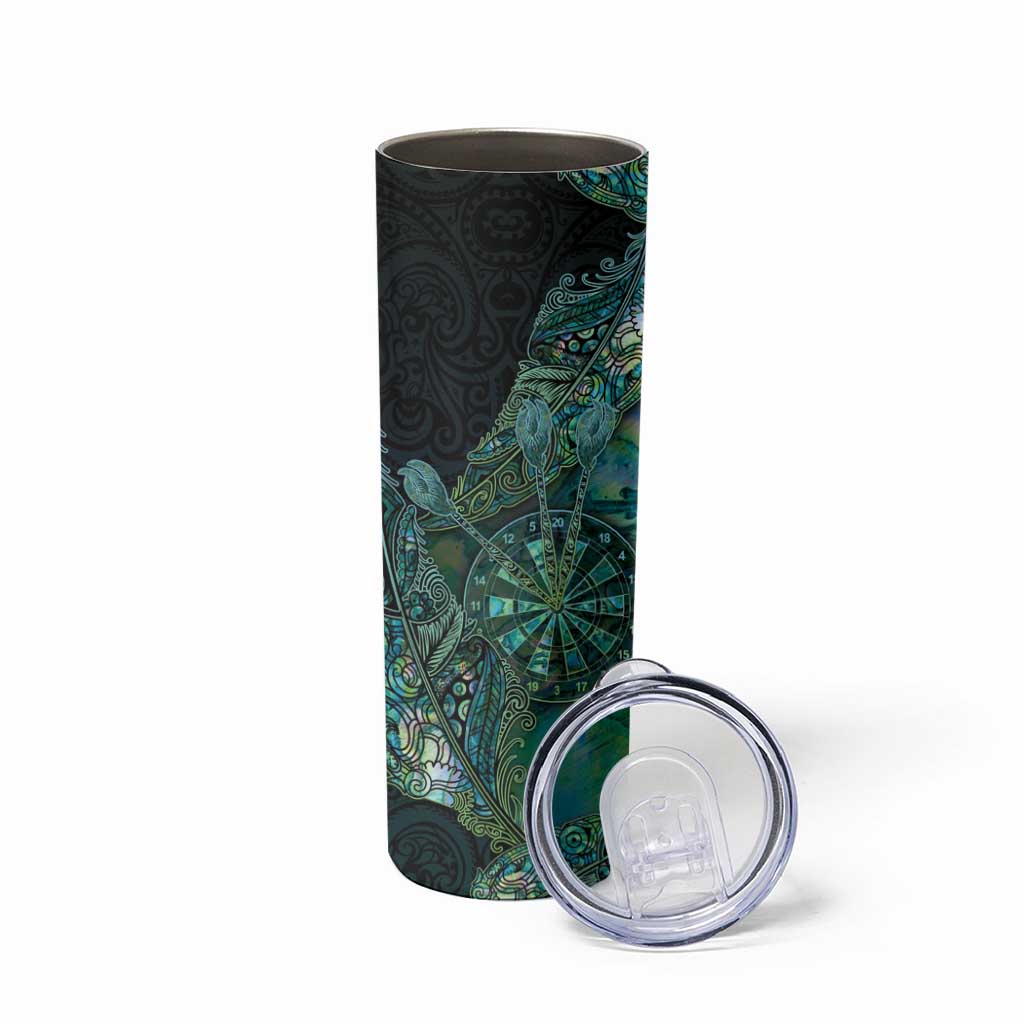 Personalised New Zealand Dart Skinny Tumbler Maori Fern With Paua Shell DT05 - Polynesian Pride