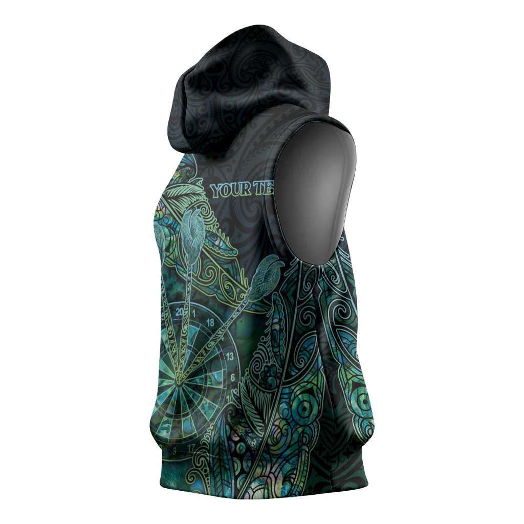 Personalised New Zealand Dart Sleeveless Hoodie Maori Fern With Paua Shell DT05 - Polynesian Pride