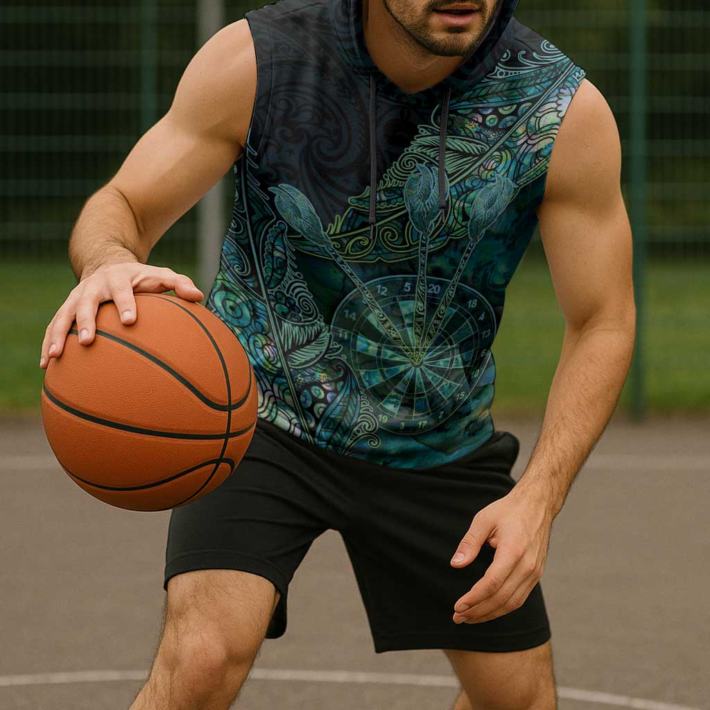 Personalised New Zealand Dart Sleeveless Hoodie Maori Fern With Paua Shell DT05 - Polynesian Pride
