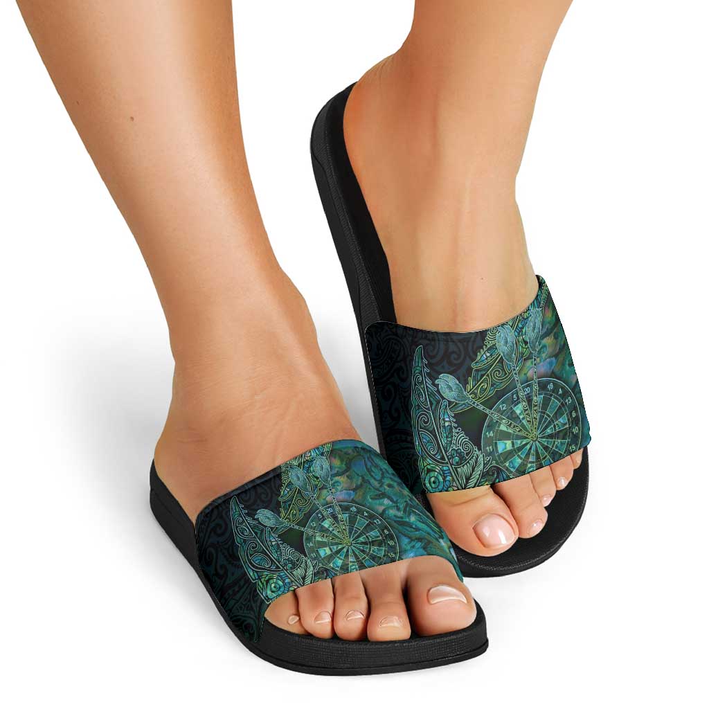 New Zealand Dart Slide Sandals Maori Fern With Paua Shell - Polynesian Pride