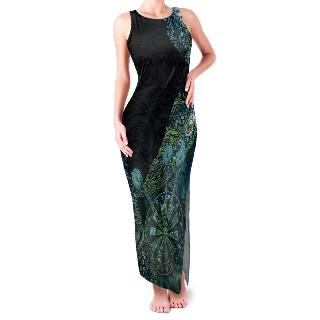 Personalised New Zealand Dart Tank Maxi Dress Maori Fern With Paua Shell DT05 Women Green - Polynesian Pride