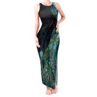 Personalised New Zealand Dart Tank Maxi Dress Maori Fern With Paua Shell DT05 Women Green - Polynesian Pride