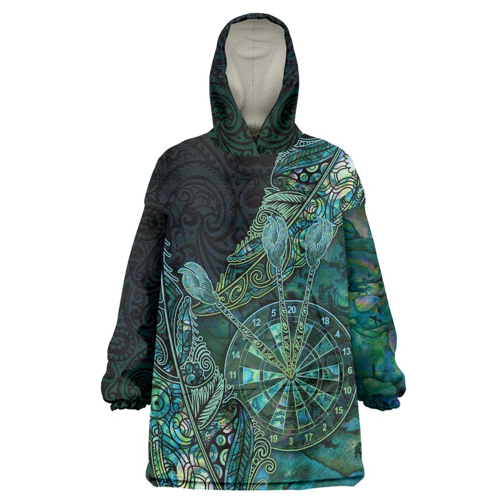 Personalised New Zealand Dart Wearable Blanket Hoodie Maori Fern With Paua Shell DT05 One Size Green - Polynesian Pride