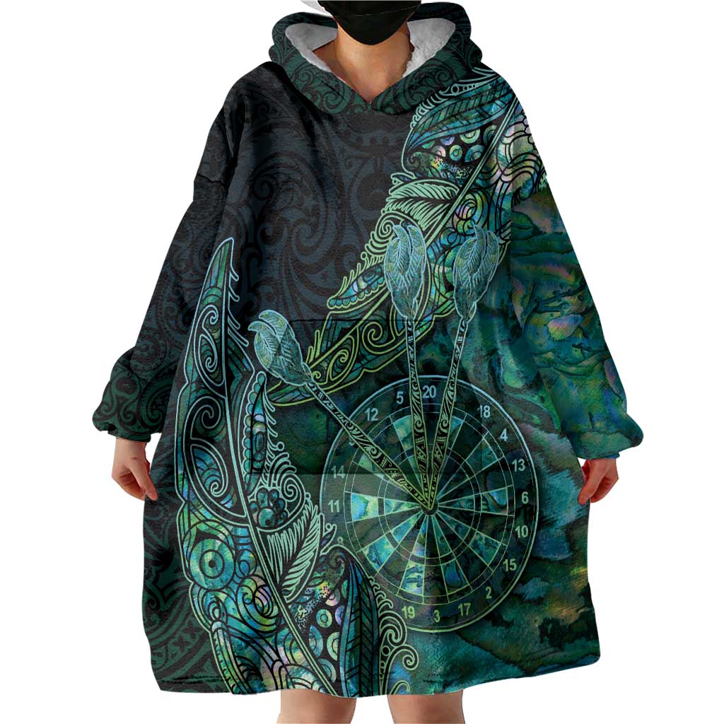 Personalised New Zealand Dart Wearable Blanket Hoodie Maori Fern With Paua Shell DT05 - Polynesian Pride