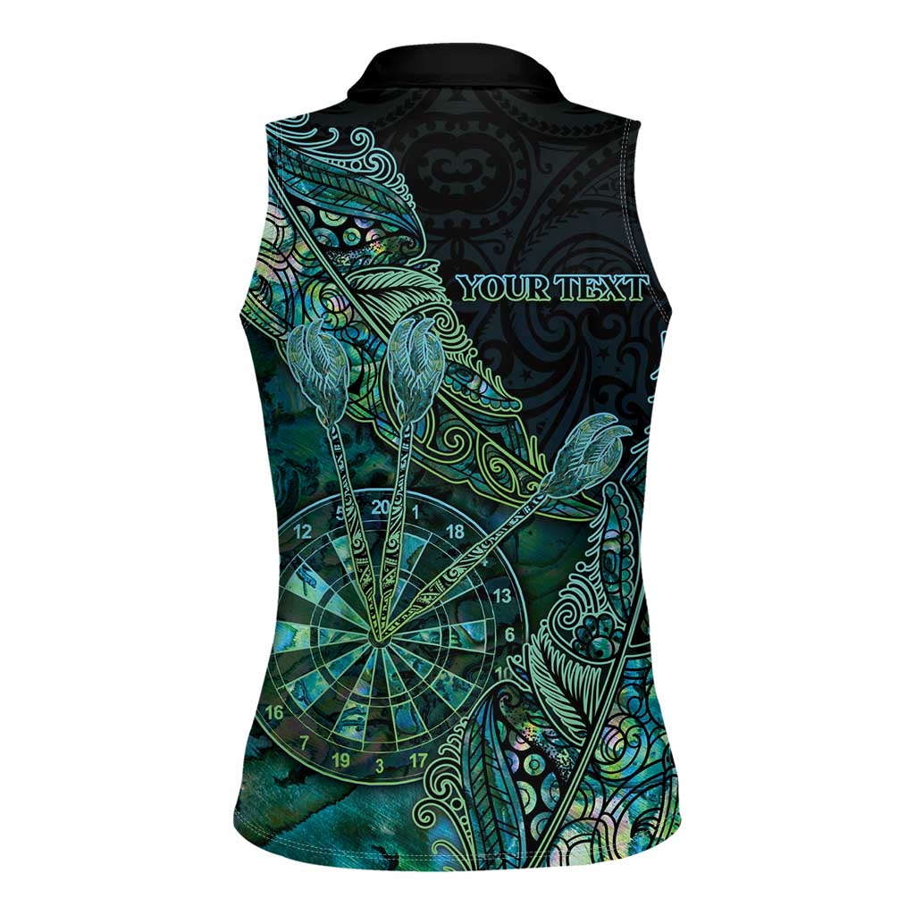 Personalised New Zealand Dart Women Sleeveless Polo Shirt Maori Fern With Paua Shell DT05 - Polynesian Pride