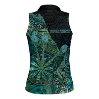 Personalised New Zealand Dart Women Sleeveless Polo Shirt Maori Fern With Paua Shell DT05 - Polynesian Pride