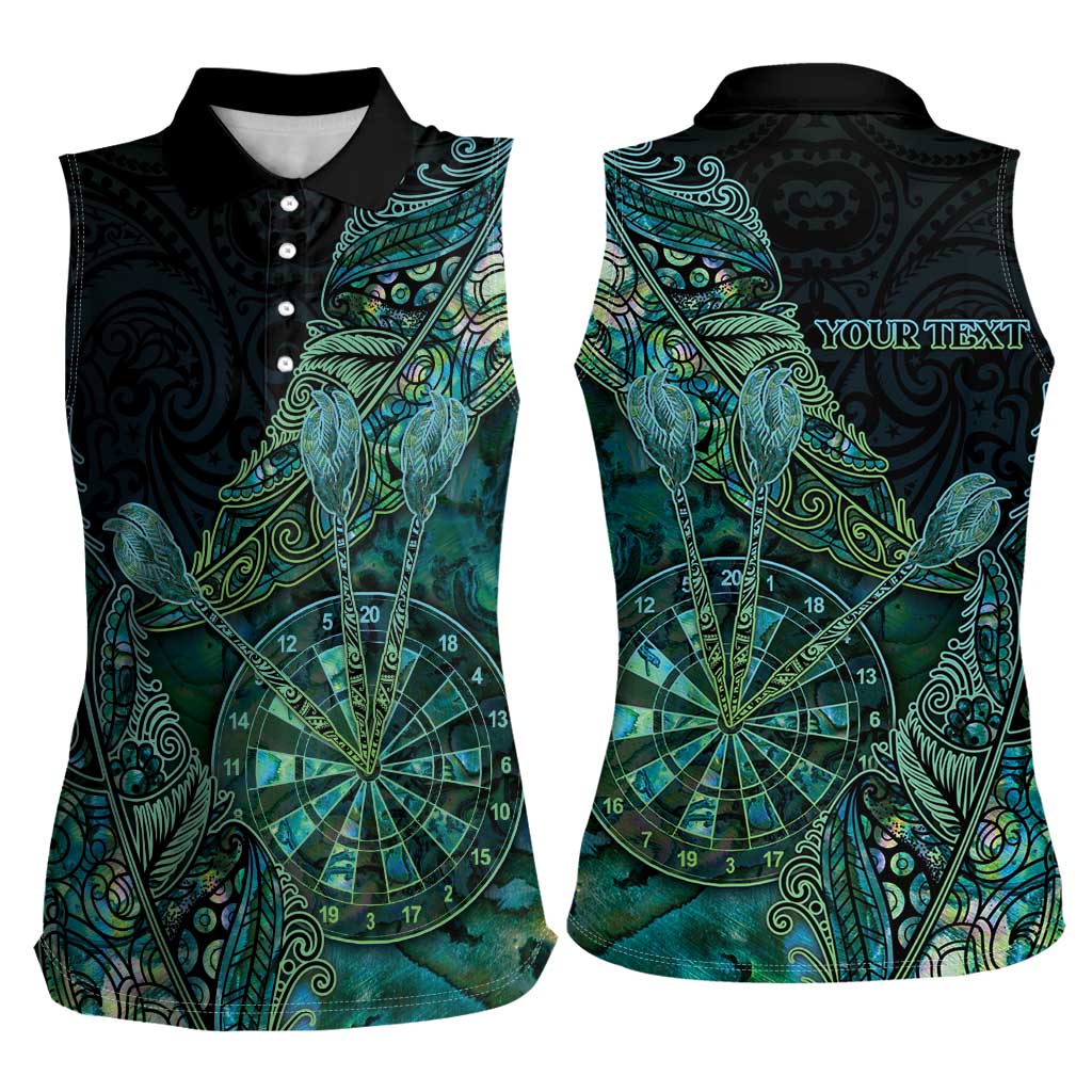Personalised New Zealand Dart Women Sleeveless Polo Shirt Maori Fern With Paua Shell DT05 - Polynesian Pride