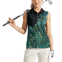 Personalised New Zealand Dart Women Sleeveless Polo Shirt Maori Fern With Paua Shell DT05 - Polynesian Pride