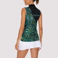 Personalised New Zealand Dart Women Sleeveless Polo Shirt Maori Fern With Paua Shell DT05 - Polynesian Pride