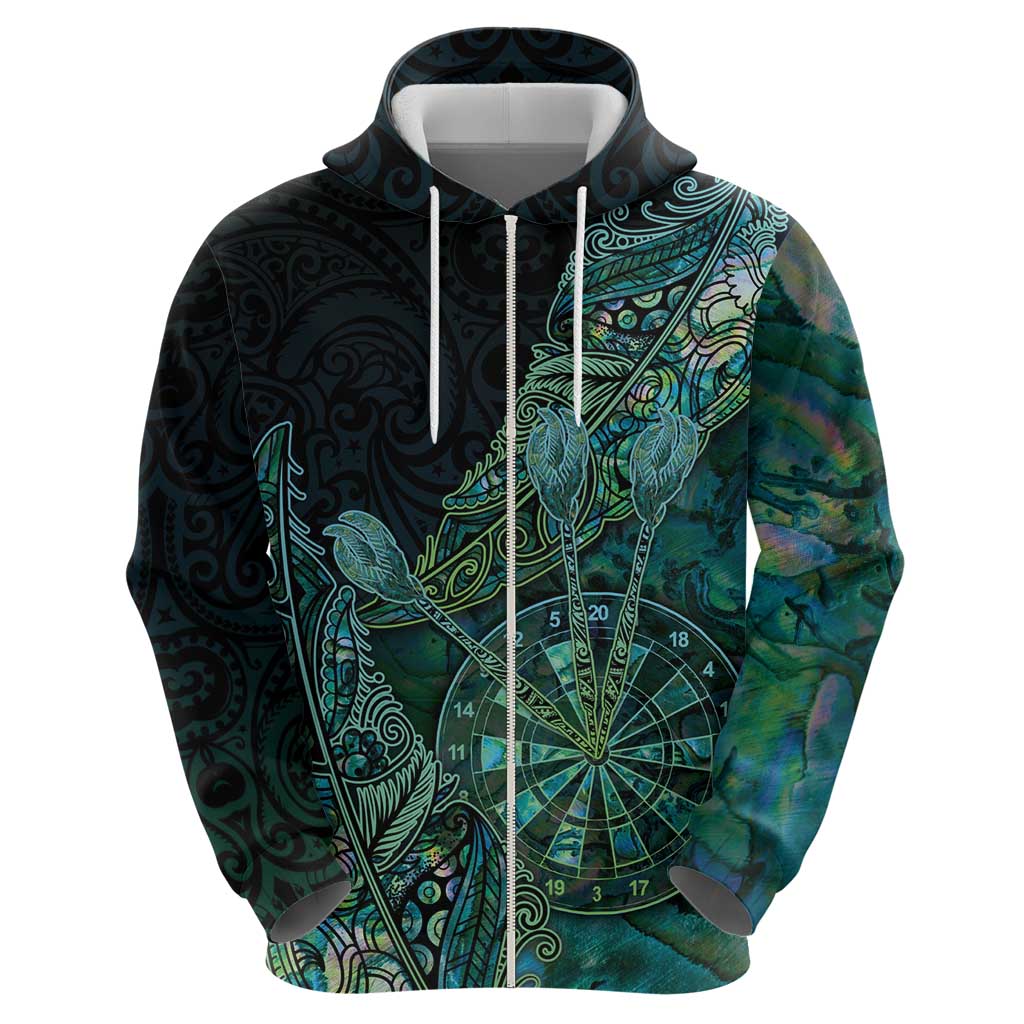 Personalised New Zealand Dart Zip Hoodie Maori Fern With Paua Shell DT05 - Polynesian Pride