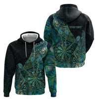 Personalised New Zealand Dart Zip Hoodie Maori Fern With Paua Shell DT05 - Polynesian Pride