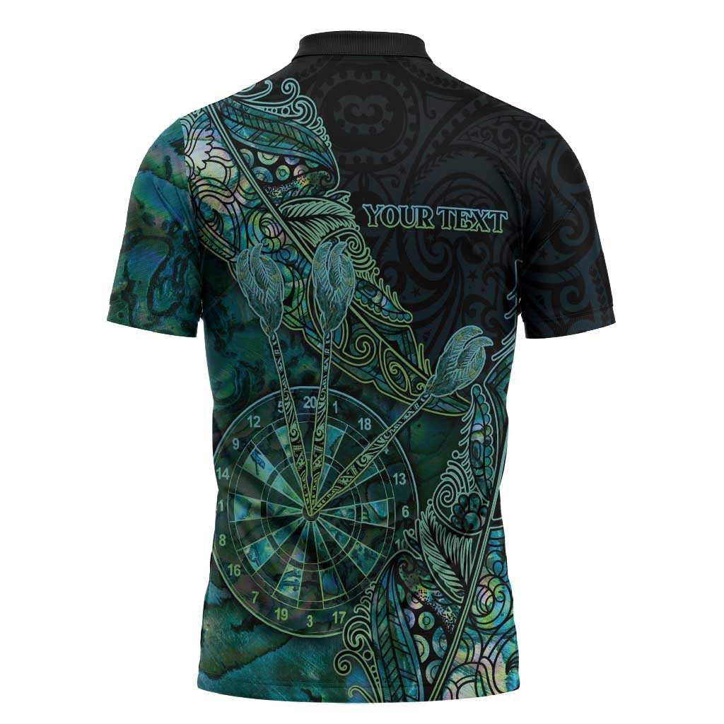 Personalised New Zealand Dart Zipper Polo Shirt Maori Fern With Paua Shell DT05 - Polynesian Pride