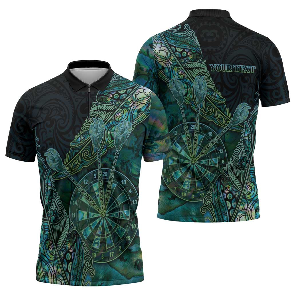Personalised New Zealand Dart Zipper Polo Shirt Maori Fern With Paua Shell DT05 - Polynesian Pride