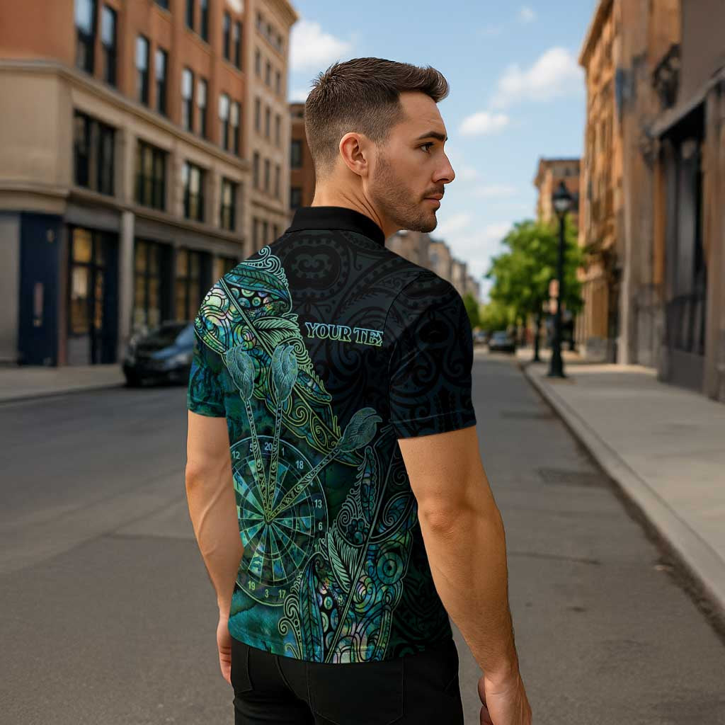 Personalised New Zealand Dart Zipper Polo Shirt Maori Fern With Paua Shell DT05 - Polynesian Pride