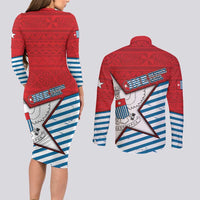 West Papua Morning Star Couples Matching Long Sleeve Bodycon Dress and Long Sleeve Button Shirt One People One Soul DT05 - Polynesian Pride