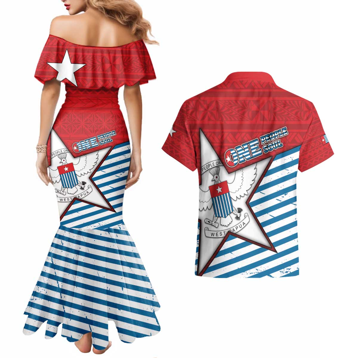 West Papua Morning Star Couples Matching Mermaid Dress and Hawaiian Shirt One People One Soul DT05 - Polynesian Pride