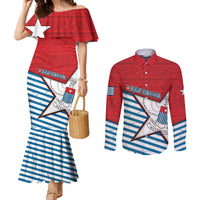 West Papua Morning Star Couples Matching Mermaid Dress and Long Sleeve Button Shirt One People One Soul DT05 Red - Polynesian Pride