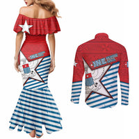 West Papua Morning Star Couples Matching Mermaid Dress and Long Sleeve Button Shirt One People One Soul DT05 - Polynesian Pride