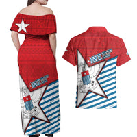 West Papua Morning Star Couples Matching Off Shoulder Maxi Dress and Hawaiian Shirt One People One Soul DT05 - Polynesian Pride