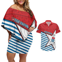 West Papua Morning Star Couples Matching Off Shoulder Short Dress and Hawaiian Shirt One People One Soul DT05 Red - Polynesian Pride