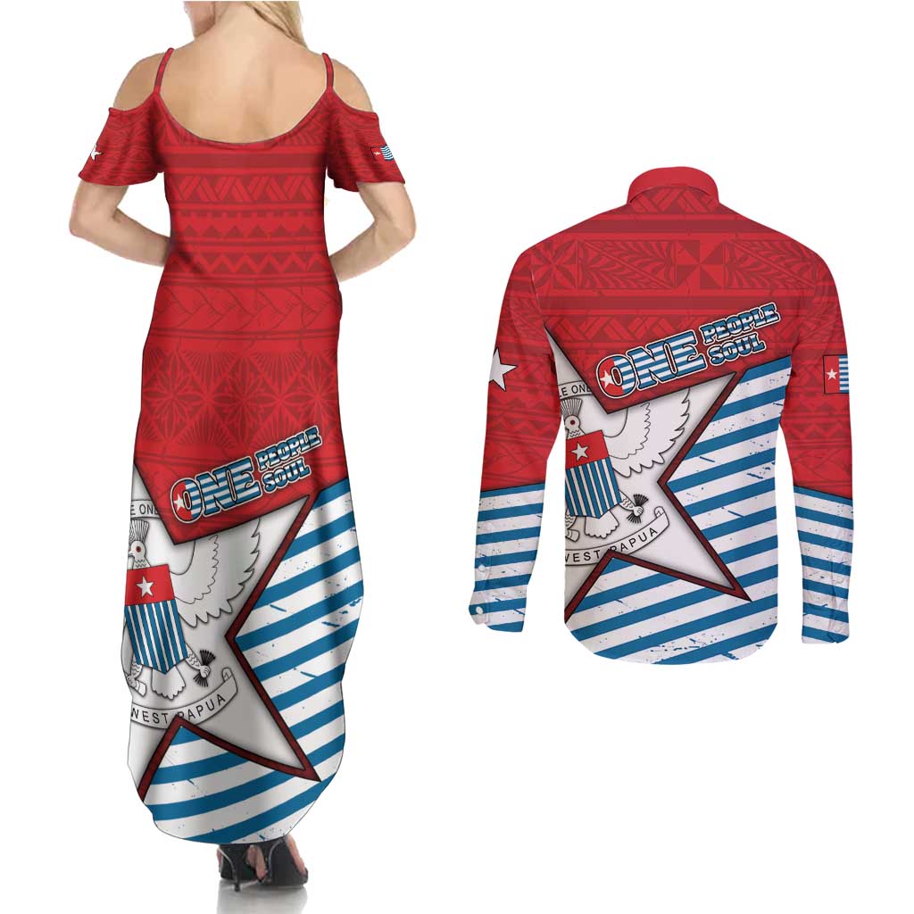 West Papua Morning Star Couples Matching Summer Maxi Dress and Long Sleeve Button Shirt One People One Soul DT05 - Polynesian Pride
