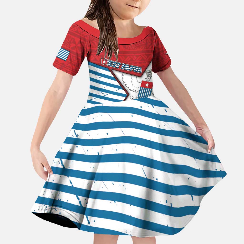 West Papua Morning Star Family Matching Long Sleeve Bodycon Dress and Hawaiian Shirt One People One Soul DT05 Daughter's Dress Red - Polynesian Pride