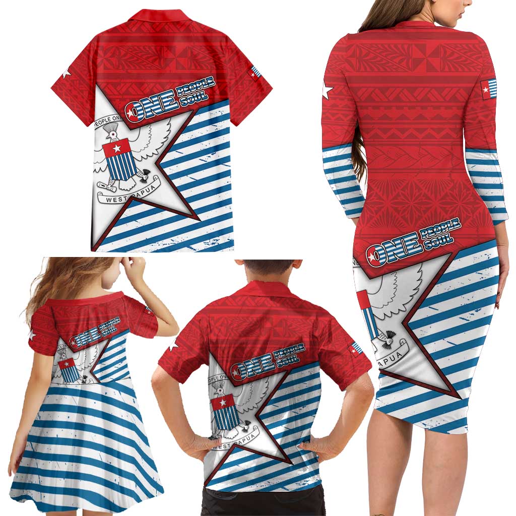 West Papua Morning Star Family Matching Long Sleeve Bodycon Dress and Hawaiian Shirt One People One Soul DT05 - Polynesian Pride