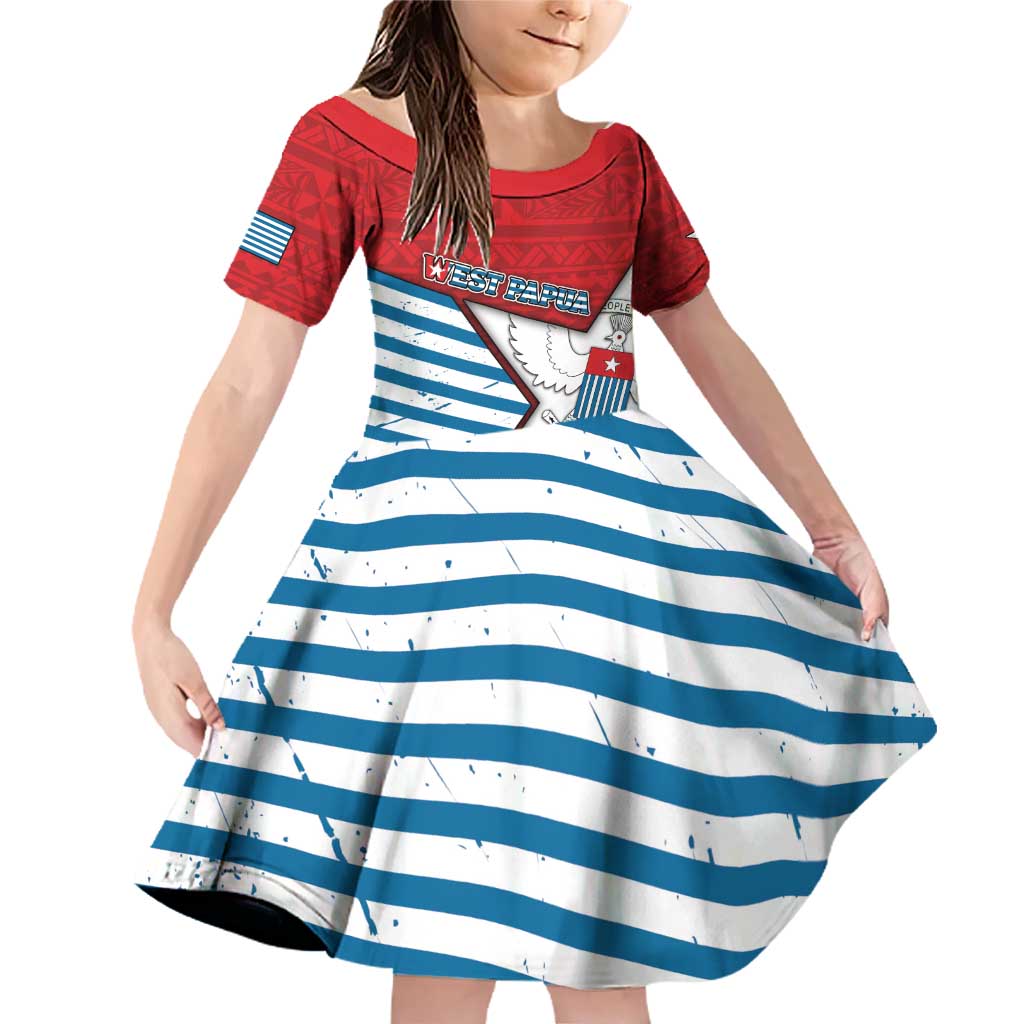 West Papua Morning Star Family Matching Off Shoulder Short Dress and Hawaiian Shirt One People One Soul DT05 Daughter's Dress Red - Polynesian Pride