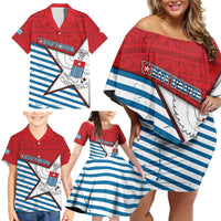 West Papua Morning Star Family Matching Off Shoulder Short Dress and Hawaiian Shirt One People One Soul DT05 - Polynesian Pride