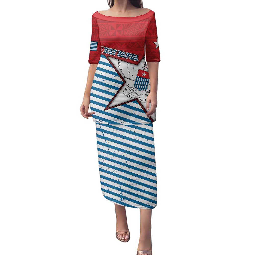 West Papua Morning Star Family Matching Puletasi and Hawaiian Shirt One People One Soul DT05 Mom's Dress Red - Polynesian Pride