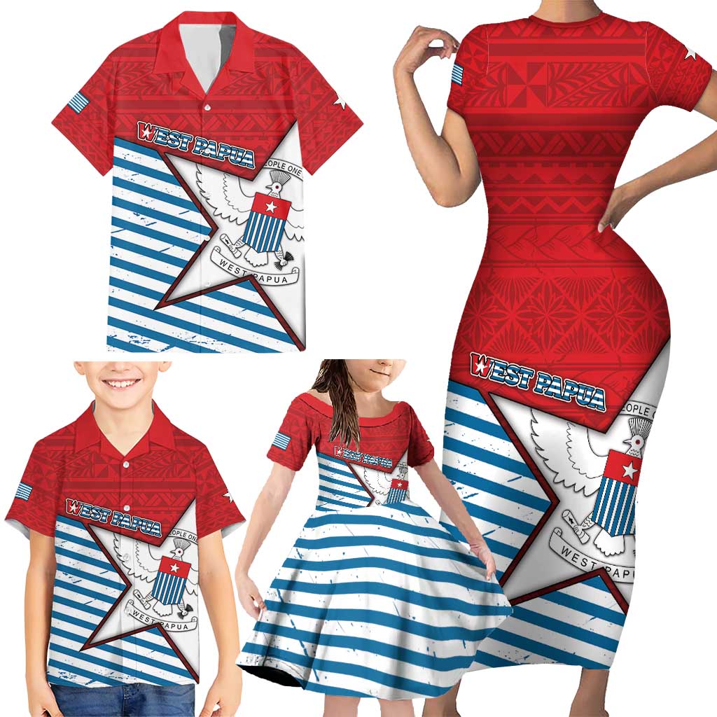 West Papua Morning Star Family Matching Short Sleeve Bodycon Dress and Hawaiian Shirt One People One Soul DT05 - Polynesian Pride