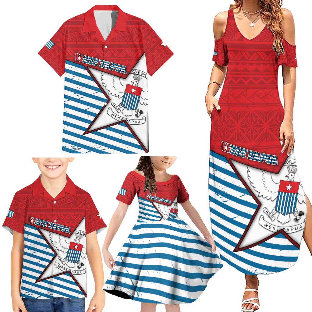 West Papua Morning Star Family Matching Summer Maxi Dress and Hawaiian Shirt One People One Soul DT05 - Polynesian Pride