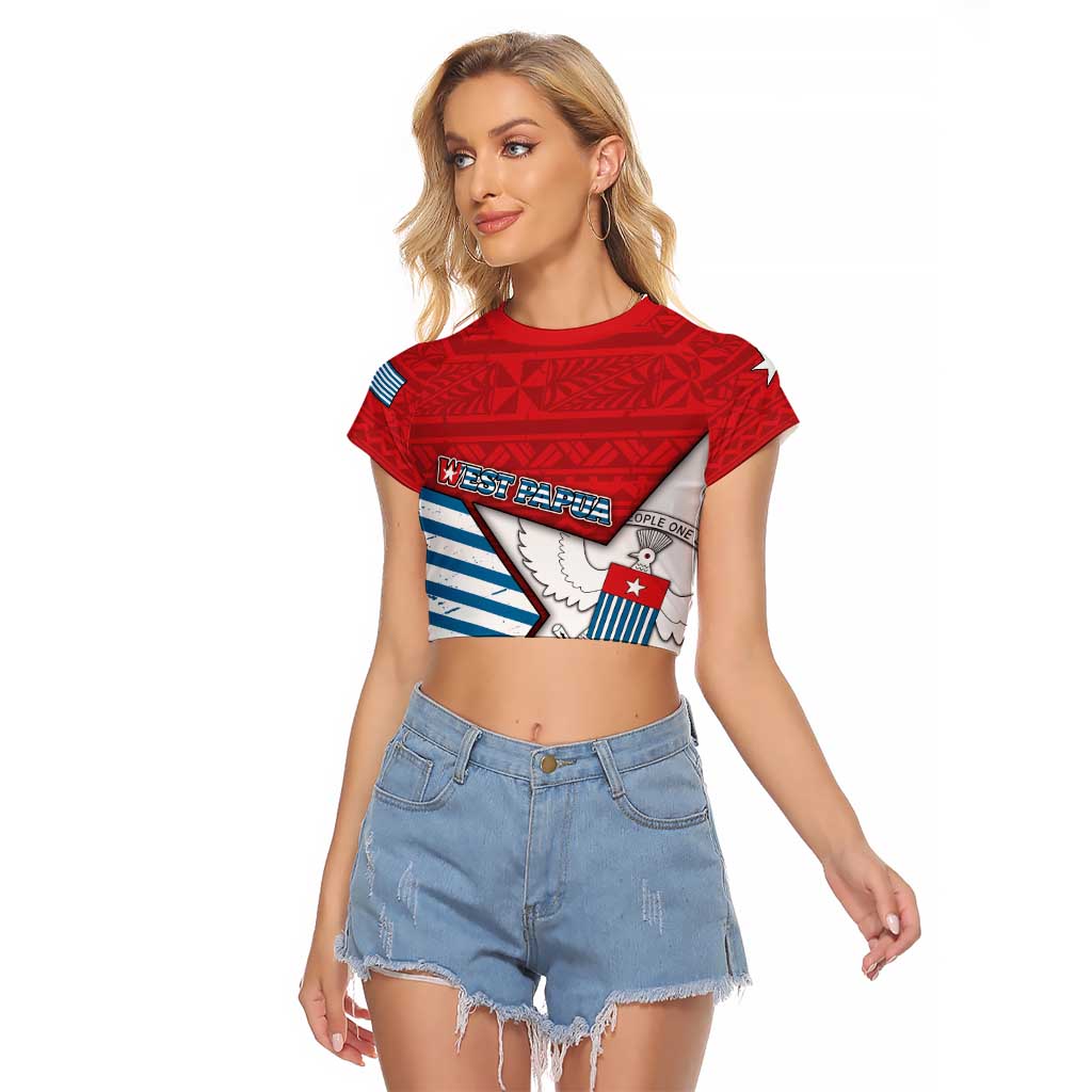 West Papua Morning Star Raglan Cropped T Shirt One People One Soul DT05 Female Red - Polynesian Pride