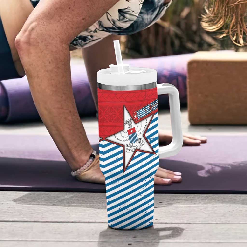 West Papua Morning Star Tumbler With Handle One People One Soul - Polynesian Pride