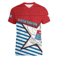 West Papua Morning Star Women V-Neck T-Shirt One People One Soul DT05 Female Red - Polynesian Pride