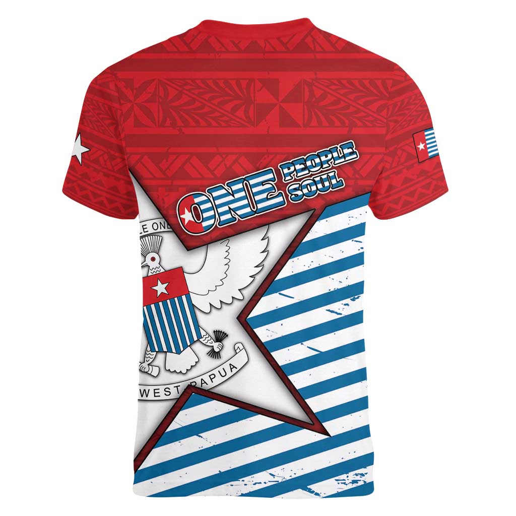 West Papua Morning Star Women V-Neck T-Shirt One People One Soul DT05 - Polynesian Pride