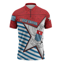 West Papua Morning Star Zipper Polo Shirt One People One Soul DT05 Red - Polynesian Pride