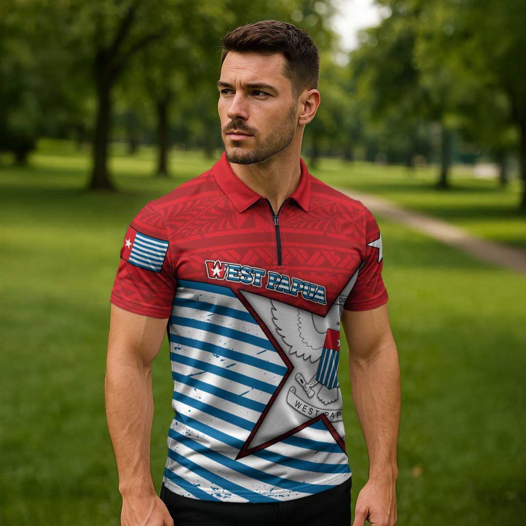 West Papua Morning Star Zipper Polo Shirt One People One Soul DT05 - Polynesian Pride