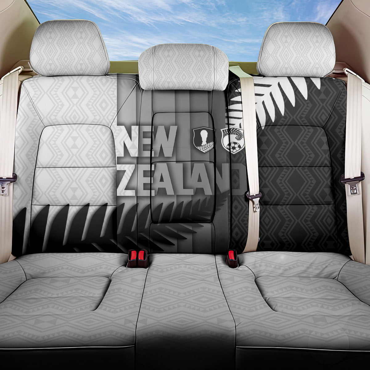 New Zealand Football Back Car Seat Cover Silver Fern Maori Pattern Monochrome DT05 One Size White - Polynesian Pride
