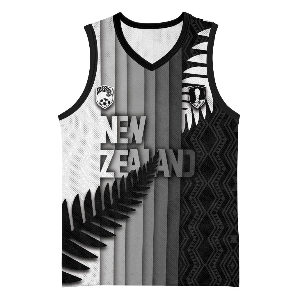 Custom New Zealand Football Basketball Jersey Silver Fern Maori Pattern Monochrome DT05 Unisex White - Polynesian Pride