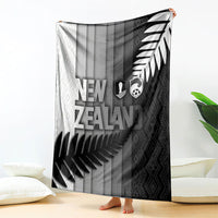 New Zealand Football Blanket Silver Fern Maori Pattern Monochrome