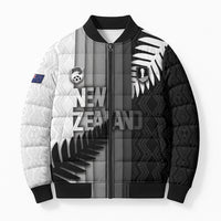 Custom New Zealand Football Bomber Puffer Jacket Silver Fern Maori Pattern Monochrome