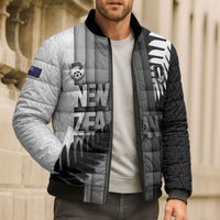 Custom New Zealand Football Bomber Puffer Jacket Silver Fern Maori Pattern Monochrome
