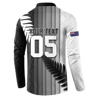 Custom New Zealand Football Button Sweatshirt Silver Fern Maori Pattern Monochrome