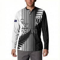 Custom New Zealand Football Button Sweatshirt Silver Fern Maori Pattern Monochrome