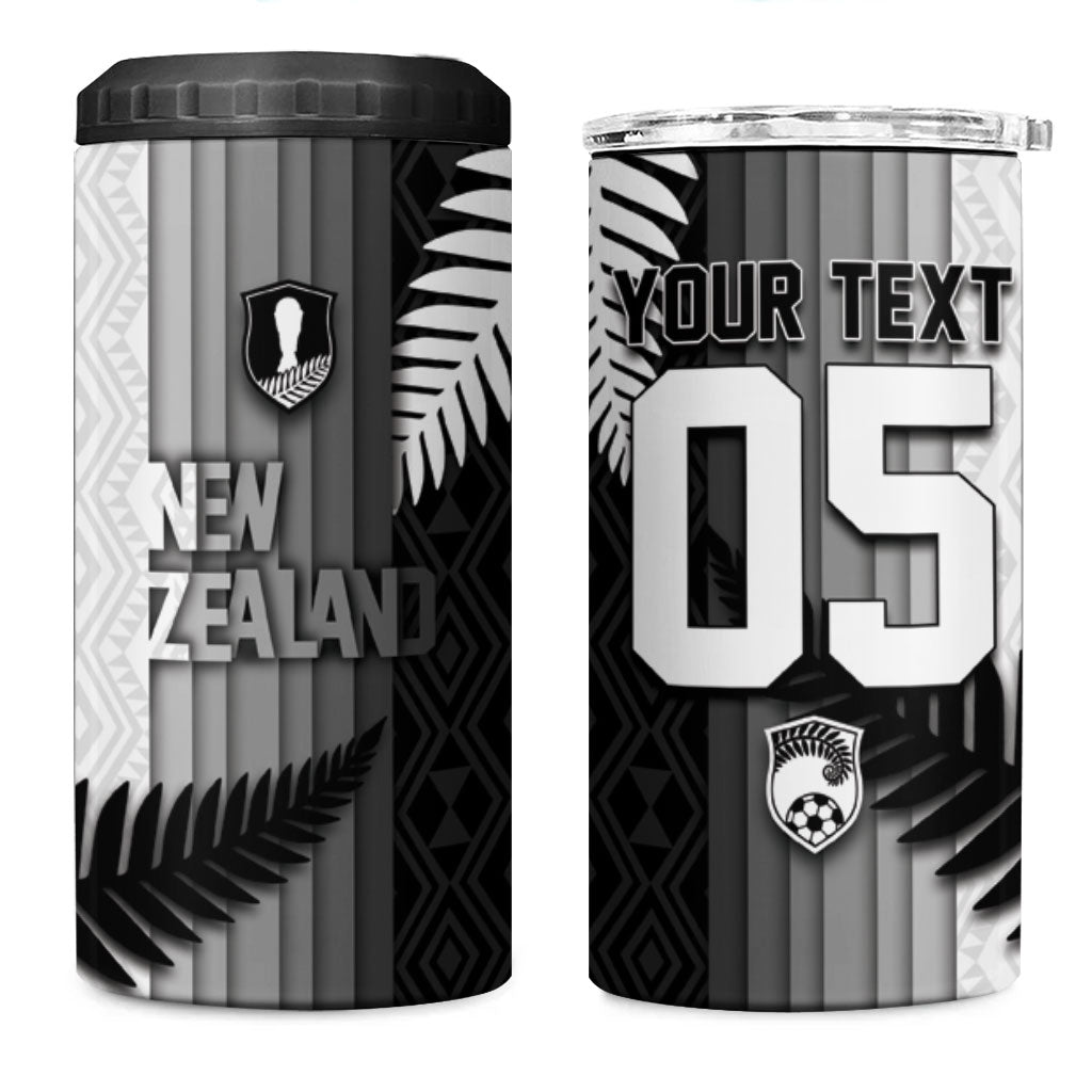 Custom New Zealand Football 4 in 1 Can Cooler Tumbler Silver Fern Maori Pattern Monochrome DT05 One Size: 16 oz White - Polynesian Pride