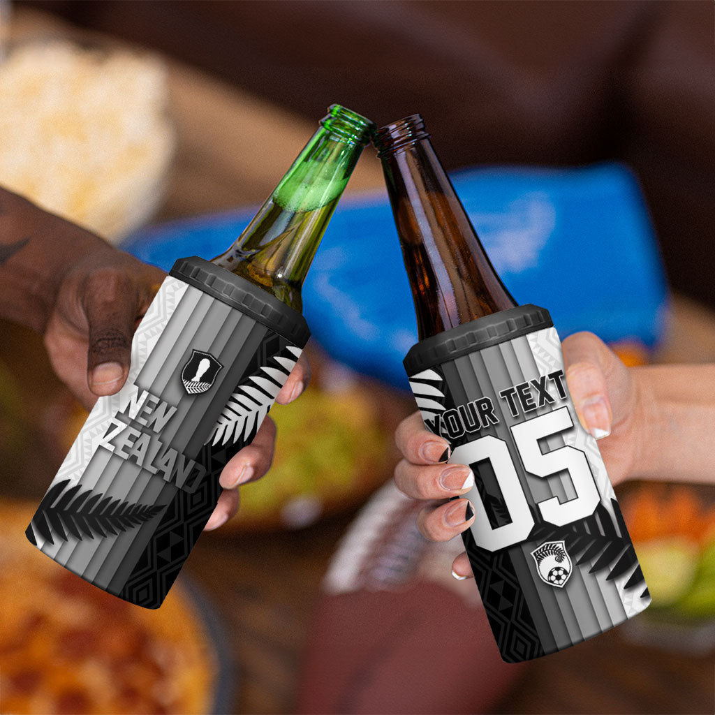 Custom New Zealand Football 4 in 1 Can Cooler Tumbler Silver Fern Maori Pattern Monochrome DT05 - Polynesian Pride